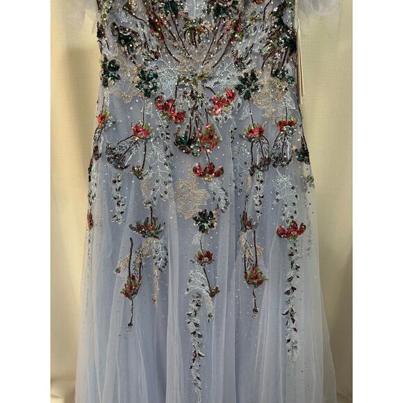 Mac Duggal Flounce Sleeve Embellished Dress Periwinkle Size 12 NWT 20436 MOB - Picture 6 of 16